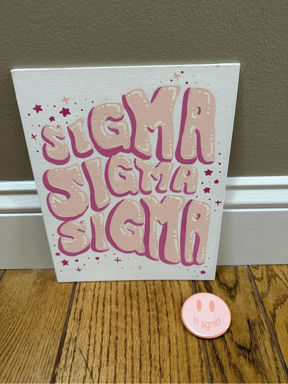Tri Sigma Sorority Pink Canvas and Button